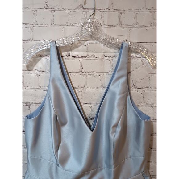 Alfred Sung Pleated Midi Light Ice Blue Fit Flare sleeveless Dress Pockets Sz 14 - Picture 3 of 12
